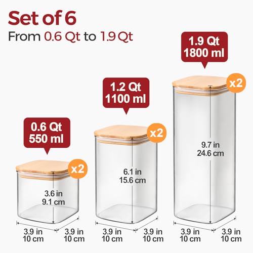Glass Pantry Storage Containers with Lids 0.6 (6 Count)