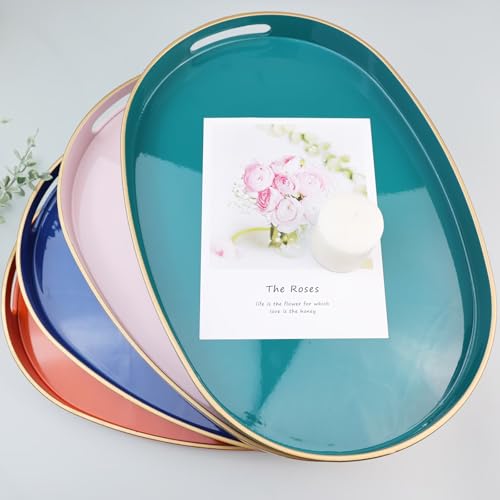Pink Oval Decorative Tray with Handles