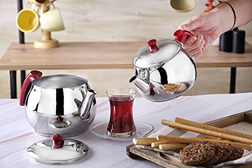 Turkish Teapot Set Stainless Steel Tea Maker for Stovetop (4 Count)