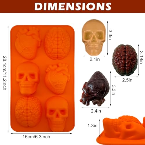 2 Pack Brain Heart Skull Cake Mold