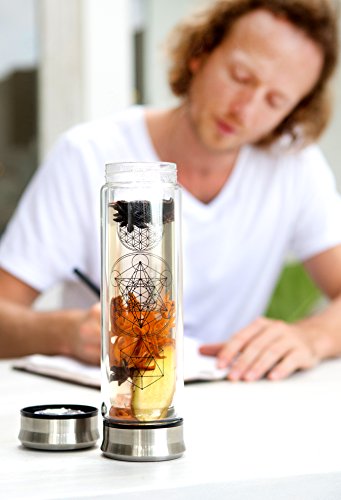 Double Walled Glass Tea Infuser Bottle 14oz Portable Travel Mug with Strainer and Sleeve for Loose Leaf Tea