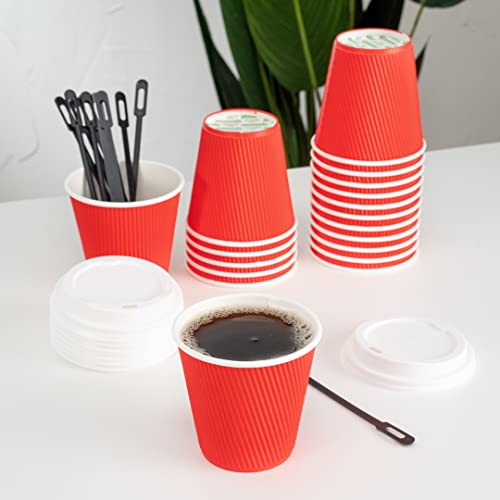 Ripple Wall Coffee Cups 500 Count 8 Ounce Insulated Red Paper Cups