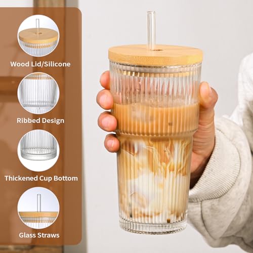 20oz Glass Cups with Lids and Straws