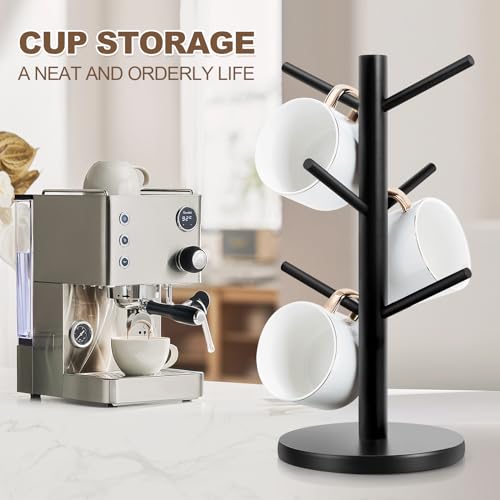 Wood Mug Holder Tree with 6 Hooks for Countertop