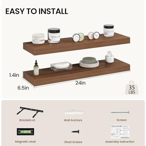 24 Inch Floating Shelves Wall Mounted for Display (2 Count)