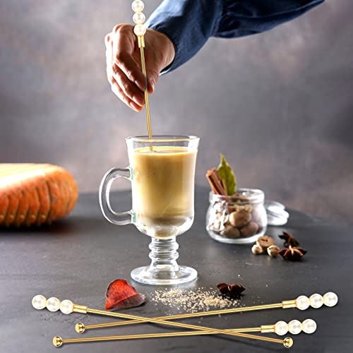 Exquisite Gold Pearl Stainless Steel Coffee Beverage Stirrers Stir Cocktail Drink Swizzle Stick for Wendding Party Value Pack