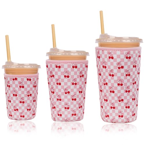 Reusable Insulated Neoprene Iced Coffee Cup Sleeve (3 Count)