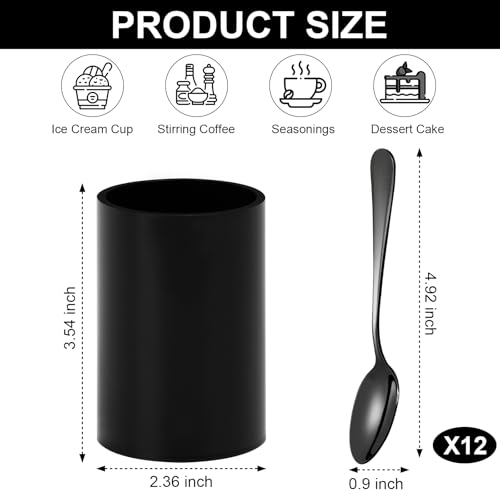 12 PCS Black Coffee Spoons with Holder 4.92 Inch Mini Coffee Spoons Small Espresso Coffee SpoonsBlack Dessert Spoons Stainless Steel Tea Spoons Set of 12 for Tea Party Coffee Bar