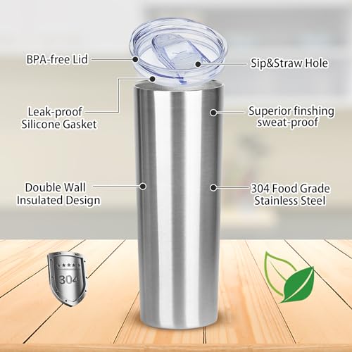 20 oz Skinny Tumblers with Lid and Straw (8 Count)