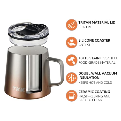 12 oz Insulated Coffee Mug with Handle Ceramic Coating Detachable Slider Lid Stainless Steel Tumbler Double Wall Vacuum Travel Cup