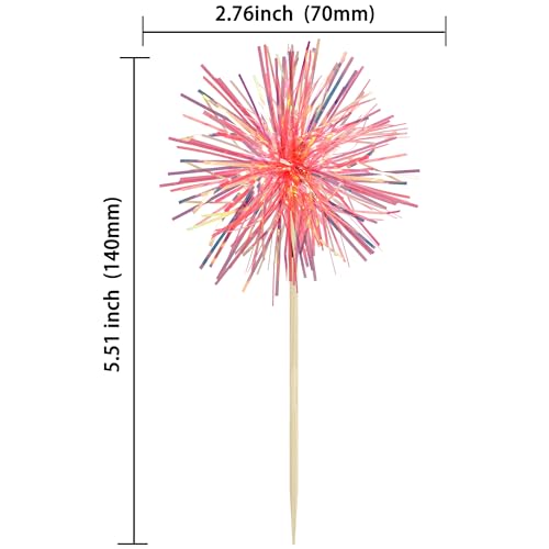 30Pcs Foil Firework Cupcake Toppers Sparkle Tinsel Cake Toppers Tinsel Drink Cake Decoration Cocktail Picks for Birthday Wedding Graduation Party Supplies Laser Orange (30 Count)