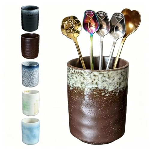Stoneware Coffee Bar Utensil Holder Tea & Coffee Spoon & Stirrer Holder for Stir Stick Straw Teaspoon Holder Espresso Spoon Cup Small Utensil Jar