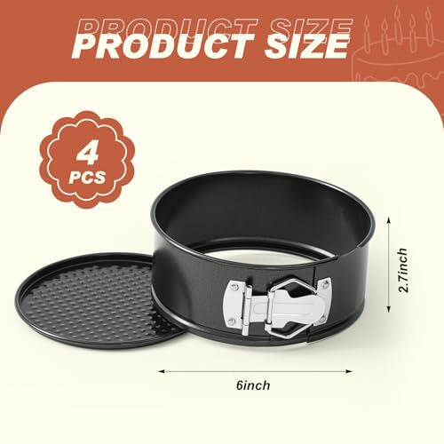 4 Pcs 6 Inch Non Stick Springform Pan with Removable Bottom Black (4 Count)