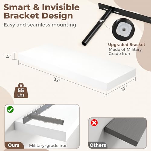 32 Inch White Floating Shelves for Wall (2 Count)