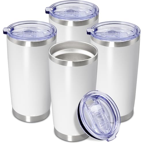 20oz Tumbler Insulated Coffee Tumblers with Lid Stainless Steel White 4P (4 Count)