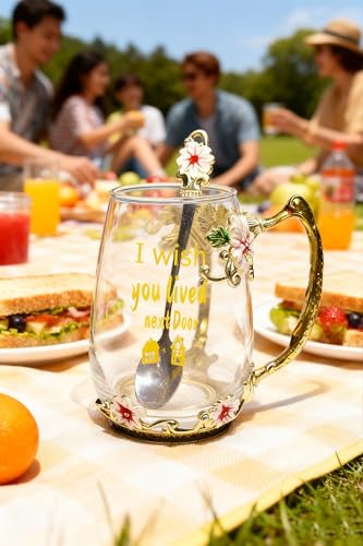 Unique Printing Glass Cup Flower Design Tea Cup Coffee Cup Ideal Christmas Gift for Friends Colleague BFF Her Women Neighbor