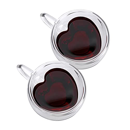 Double Wall Heart Shaped Glass Coffee Mugs 5oz (2 Count)