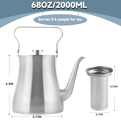 68OZ 2000ML Stainless Steel Teapot with Removable Infuser