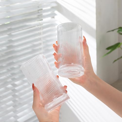 Ribbed Glass Cups Set (4 Count)