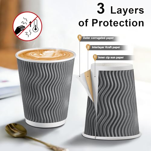120 Pack 10 oz Coffee Cups Disposable Insulated Paper Cup Gray (120 Count)