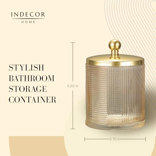 Tan Colored Tranlucent Apothecary Ribbed Geometric Etched Glass Jar W