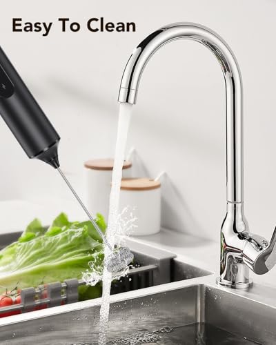 3-in-1 Electric Milk Frother with Stand, Rechargeable LED Display & 3 Speeds - Portable Whisk for Coffee, Protein Shakes, Baking - Makes Latte, Cappuccino, Matcha Foam -Blk (Rechargeable with stand)