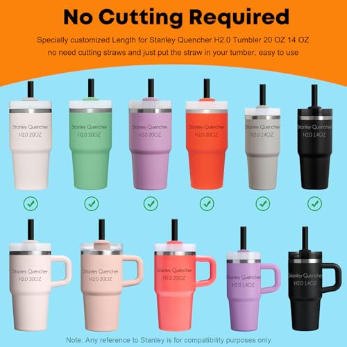 Black Replacement Straws for Stanley 20oz 14oz Tumble (6 Count)