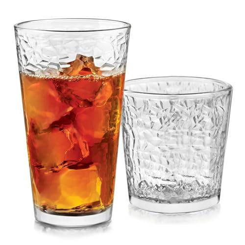Yucatan Textured Tumbler & Rocks Drinking Glasses Set of 16 (16 Count)
