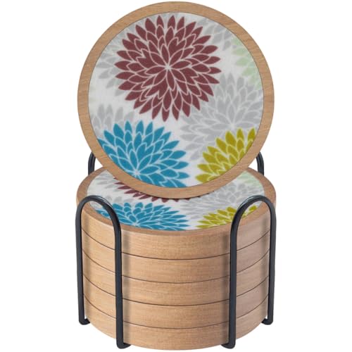 Wood Coasters Set of 6 with Holder