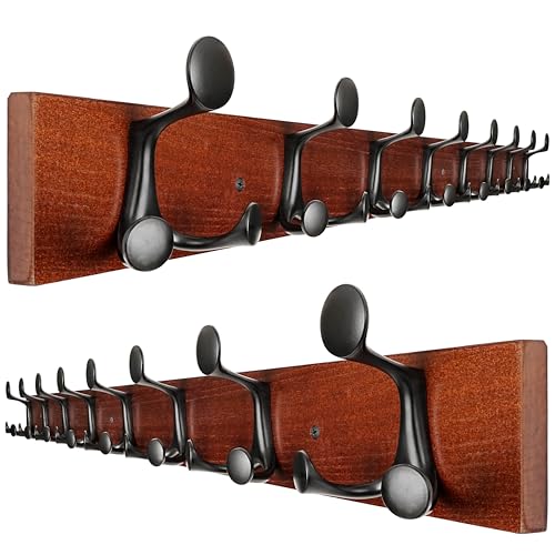 43 Inch Cherry Wood Coat Rack Wall Mount with 8 Triple Hooks (2 Count)