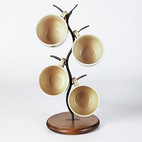 Sturdy Countertop Mug Tree with Solid Wood Base