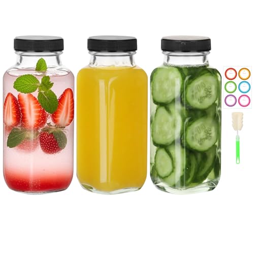 8 oz 3 Pack Glass Juice Bottles with Lids (6 Count)