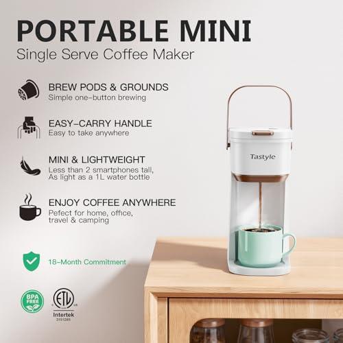 Mini Single Serve Coffee Maker for K Cups and Grounds with Handle