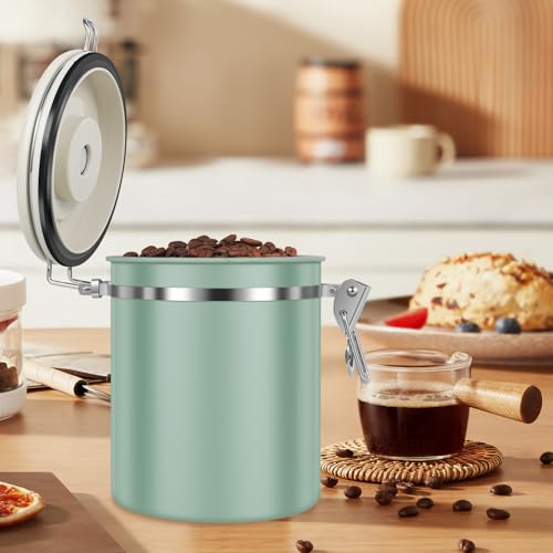 4PCS Coffee Storage Canister 1.5L 51OZ Double Airtight Coffee Beans Container with Date Locator 304 Stainless Steel Kitchen Food Storage Container with Spoon For Coffee Beans Grounds Tea Sugar (4 Count)