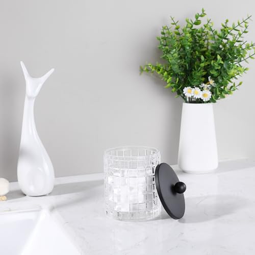 Glass Cotton Jar Holder Matte Black Lid