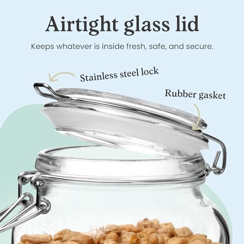 Set of 3 Glass Mason Jar 64 Ounces with Airtight Lid Large Jars With Stainless Steel Bail And Trigger Clamps (3 Count)