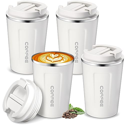 4 Pcs 13 oz Travel Coffee Mug Insulated Reusable Coffee Cups with Leakproof Lid Stainless Steel Portable Tumbler for Keep Hot or Ice Milk Tea