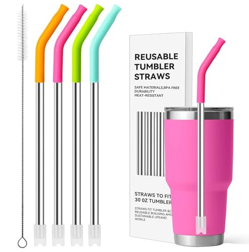 Metal Straws with Silicone Tip for 30 oz YETI Tumbler (4 Count)