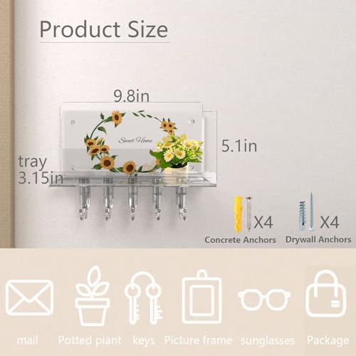 Wall Key Holder for Wall with 5 Hooks