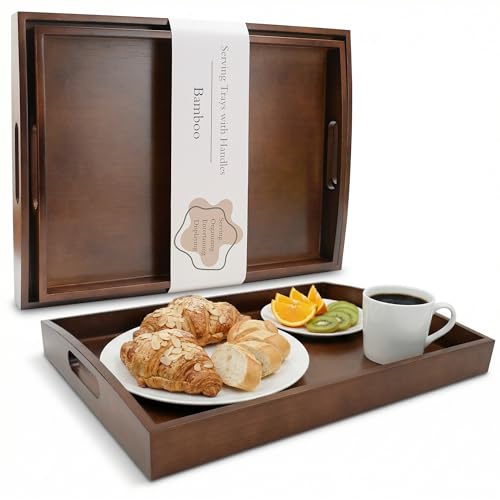 Bamboo Serving Tray with Handles (2 Count)