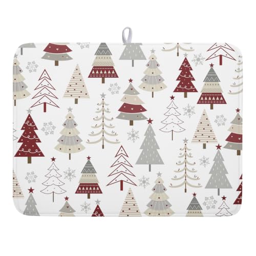 Christmas Tree Dish Drying Mat for Kitchen Counter Christmas Pine Tree Dish Drying Mat 18x24 Inch Geometric Winter Dish Draining Mat Absorbent Reversible Dish Pad Kitchen Accessories Table Protector