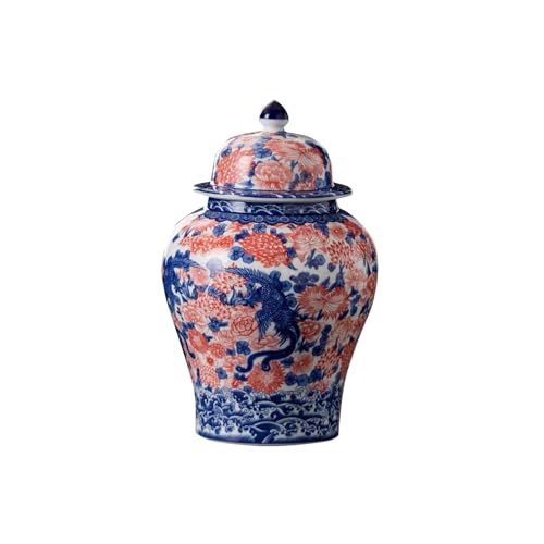 8 inches Phoenix Ginger Jar with Lid red blue Decorative Ceramic