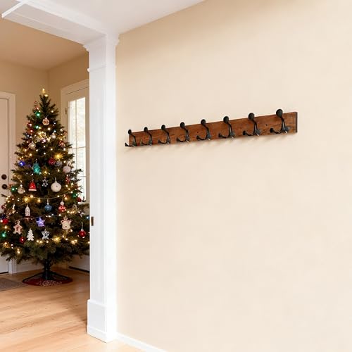 43 Inch Wood Coat Rack Wall Mount with 8 Triple Hooks (2 Count)