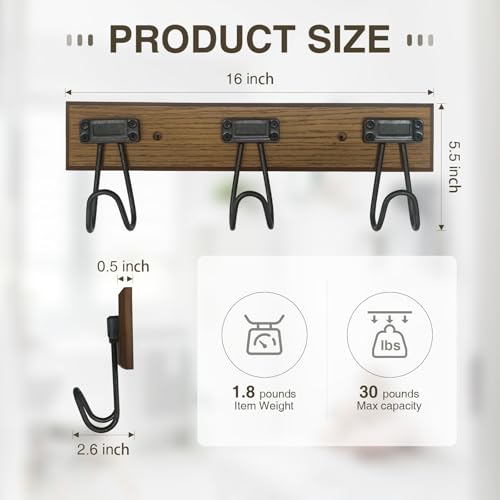 16" Wall Mounted Heavy Duty Label Hook Rack with 3 Hooks