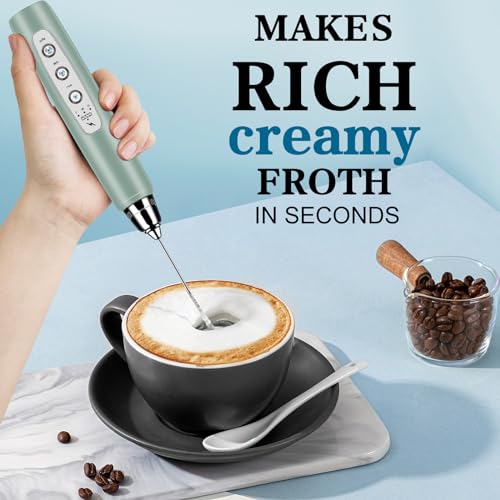 Milk Frother Wand Rechargeable Handheld Whisk Coffee 3 Speed Adjustable