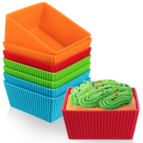 3.5 Inch Jumbo Baking Cups Reusable Silicone Square Cupcake Liners Non (8 Count)