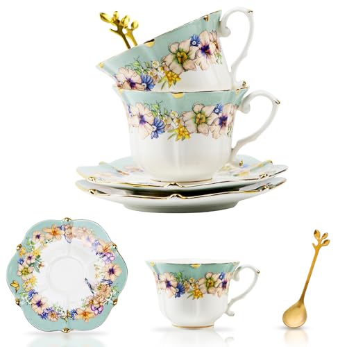 Country Roses Bone China Tea Cup and Saucer Set (6 Count)