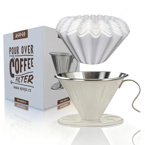 Stainless Steel V60 Coffee Dripper & 50 Paper Filters