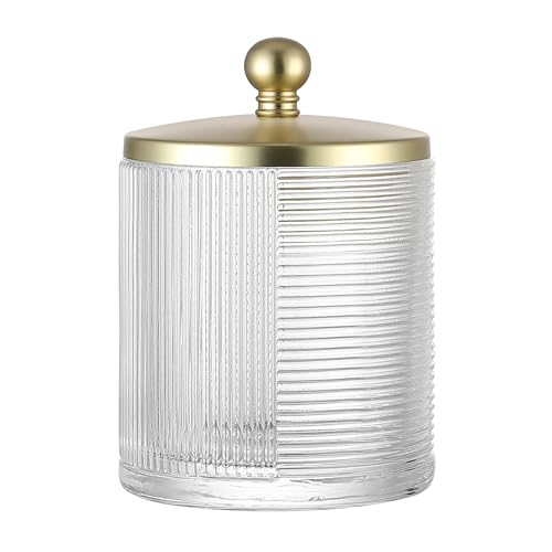 Clear Transparent Apothecary Ribbed Geometric Etched Glass Jar W