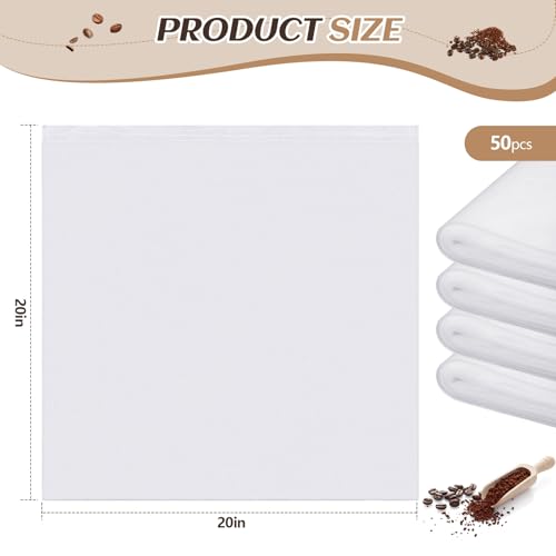 50 Pcs 20" x 20" Commercial Home Cold Brew Coffee Filter Bags with Drawstring (50 Count)